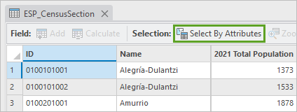 Select By Attributes button in the attribute table