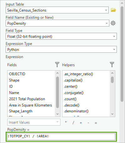 Calculate the PopDensity attribute.