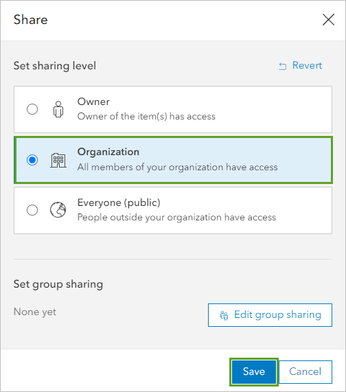 Organization sharing level