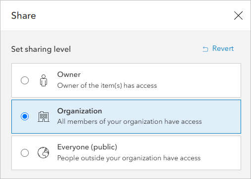 Organization sharing level