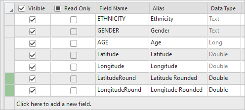 Fields with names and aliases set