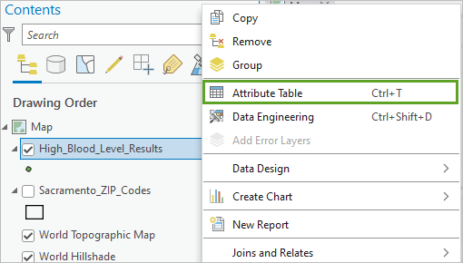 Attribute Table option for the high blood lead level layer