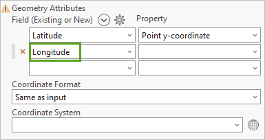 Field (Existing or New) set to Longitude