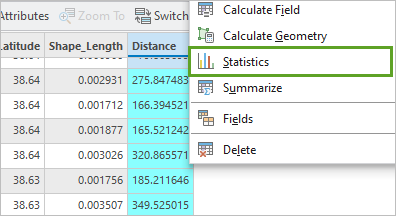 Statistics button for the Distance field
