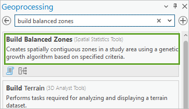 Build Balanced Zones tool in the search results
