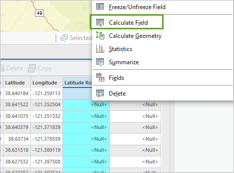 Calculate Field option to calculate a new value for the Latitude Rounded field