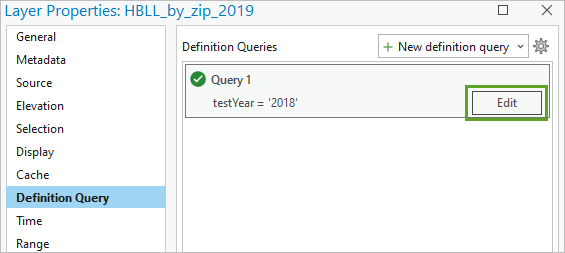 Edit button to change the definition query for the layer