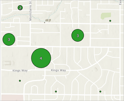 Zoomed in map showing individual features