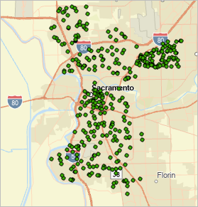 Fictitious point locations of kids with high levels of lead in their blood