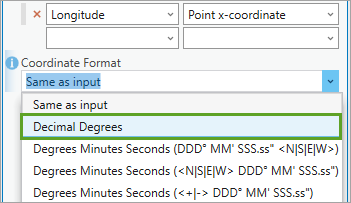 Coordinate Format set to Decimal Degrees