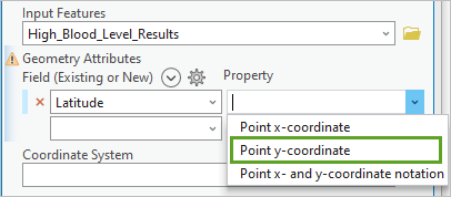 Point y-coordinate selected for the Latitude field