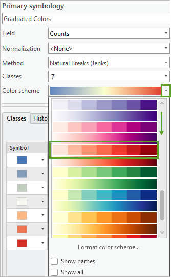 Reds (7 classes) color ramp