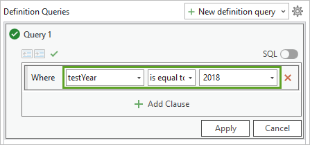 Query set to Where testYear is equal to 2018