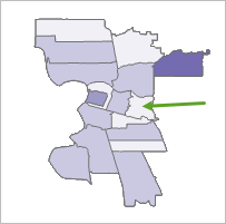 The central ZIP Code polygon with few cases.