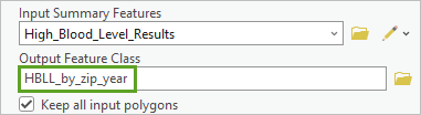 Output Feature Class parameter set to HBLL_by_zip_year