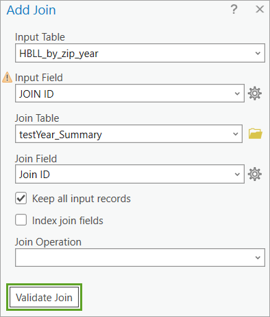 Add Join parameters filled out with Validate Join button highlighted