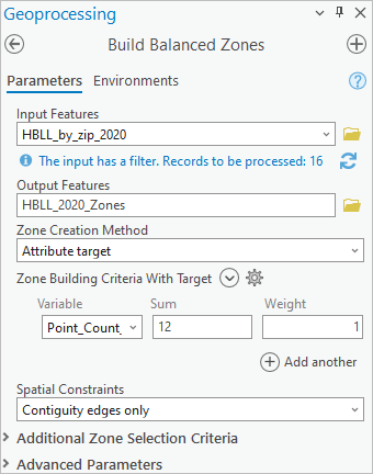 Build Balanced Zones tool dialog box