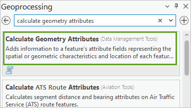 Calculate Geometry Attributes tool in the search results