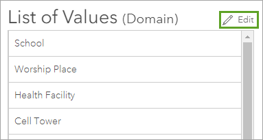 Edit button for the List of Values section