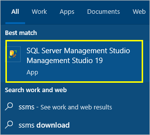 SQL Server Management Studio in the list of results