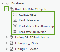 The RealEstateData_MLS.gdb file geodatabase contains four feature classes.