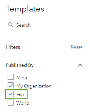 Filter the templates to those published by Esri.
