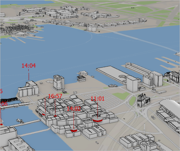 3D view of Boston Harbor with edges on the image
