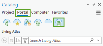 Portal tab and Living Atlas tab in the Catalog pane