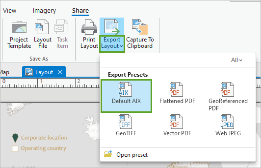 Export Layout button and Default AIX option