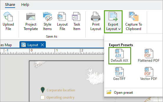 Export Layout button and Default AIX option