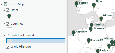 GlobalBackground layer changed to light gray in the Contents pane and on the map.