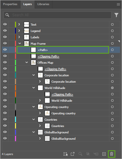 Path object and Delete button in the Layers panel