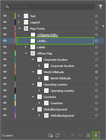 Path object and Delete button in the Layers panel