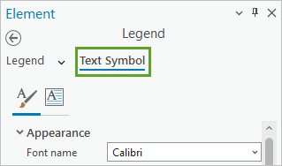 Text Symbol tab in the Element pane