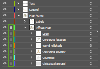 Map Frame layer and sublayers locked.