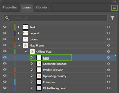 Logo layer and menu button in the Layers panel