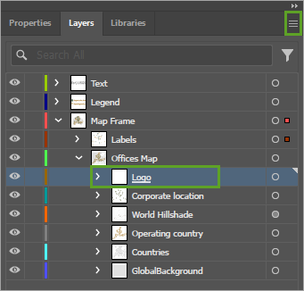 Logo layer and menu button in the Layers panel