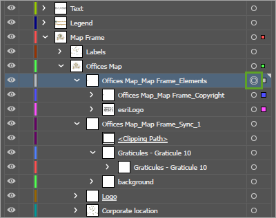 Target button for the Offices Map_Map Frame_Elements layer.