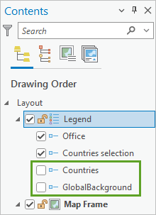 Unchecked boxes in the Legend in the Contents pane