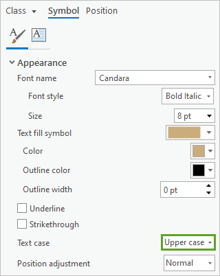 Text properties in the Label Class pane