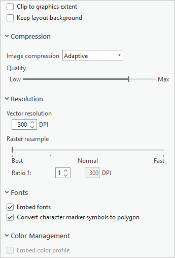 Export layout settings