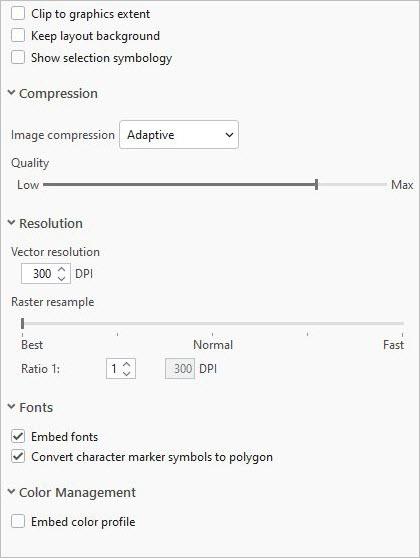 Export layout settings