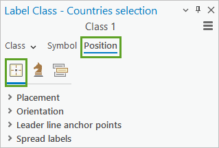 Position tab and Position subtab in the Label Class pane