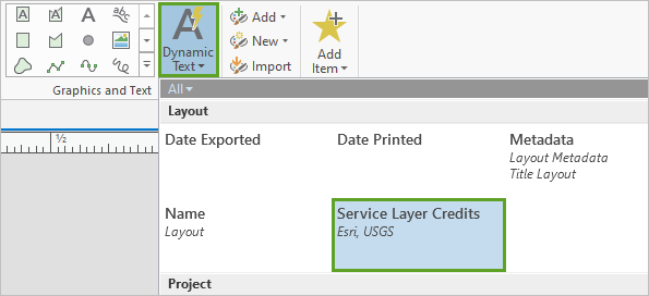 Service Layer Credits selected in the Dynamic Text gallery.