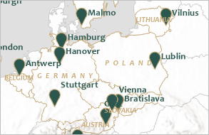 Detail of map showing spread country labels