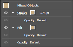 Appearance panel showing three Opacity settings