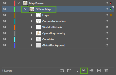 Offices Map layer selected in Layers panel and Make/Release Clipping Mask button selected.