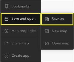 Save As option in the Save and open menu