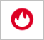 Red circle symbol with a white flame shape inside