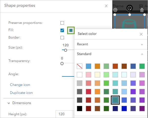 Color menu for the train icon